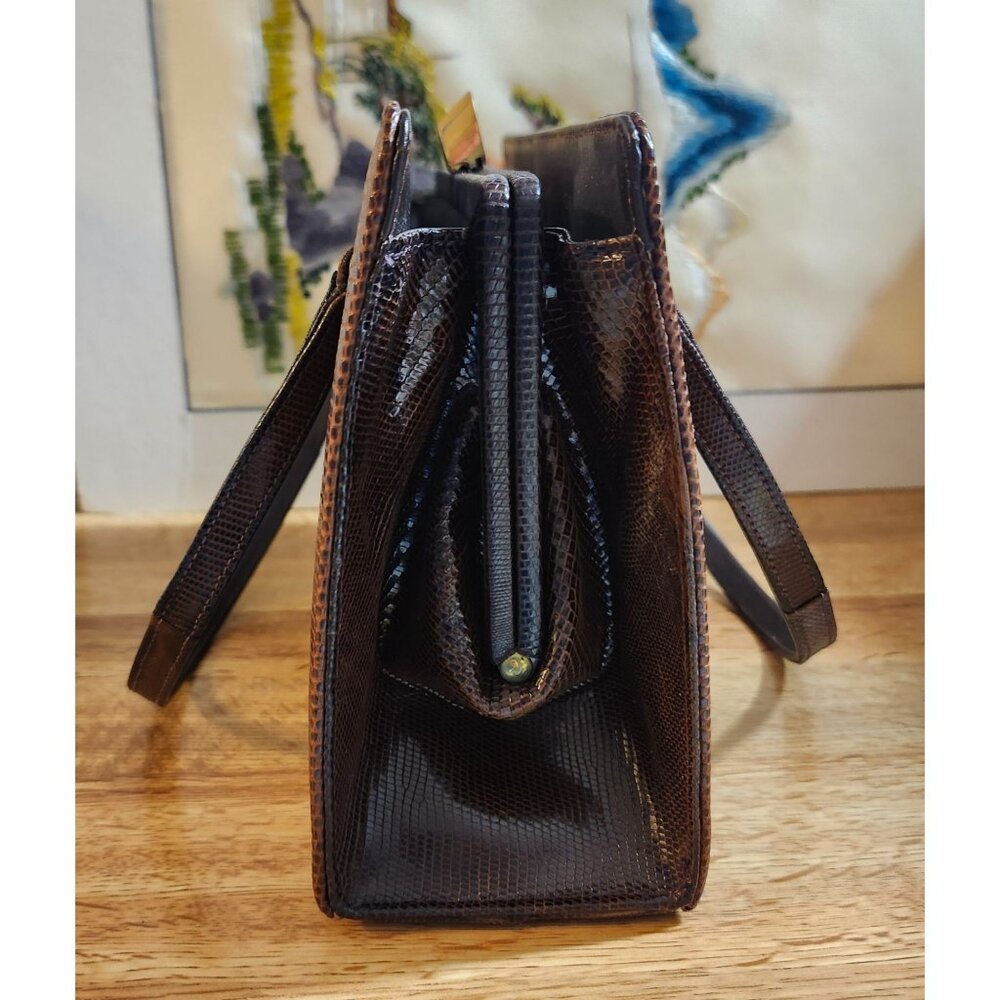 Reptile Leather '50s Bellestone Vintage Handbag Brown  Alligator Crocodile - Picture 6 of 16